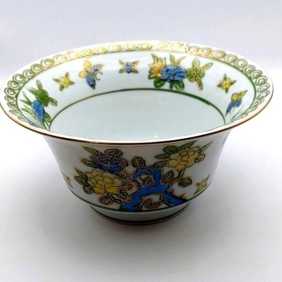 Andrea by Sadek Hand Painted Porcelain Floral Butterfly Rice Serving Bowl #9399 - Picture 1 of 8